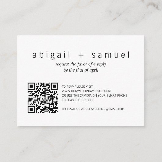 Minimale foto QR Code Weddenschap Mini RSVP Card Notitiekaartje (Voorkant)