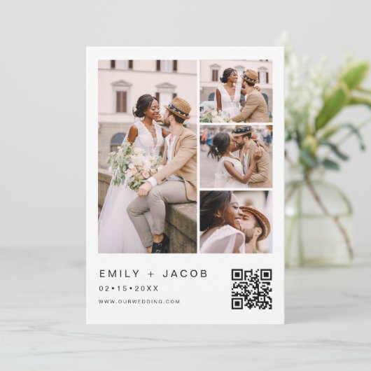 Minimale foto QR code White Wedding Kaart (Staand voorkant)