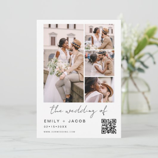 Minimale foto QR code White Wedding Kaart (Staand voorkant)