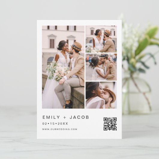 Minimale foto QR code White Wedding Kaart (Staand voorkant)