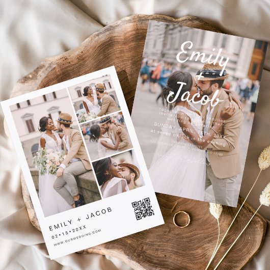 Minimale foto QR code White Wedding Kaart