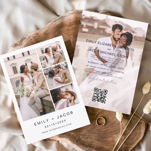 Minimale foto QR code White Wedding Kaart