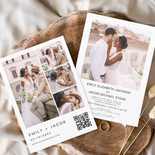Minimale foto QR code White Wedding Kaart