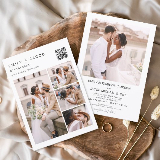 Minimale foto QR code White Wedding Kaart