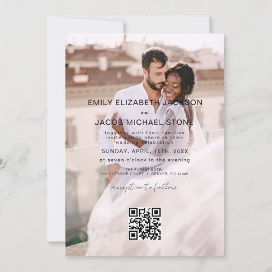Minimale foto QR code White Wedding Kaart (Achterkant)