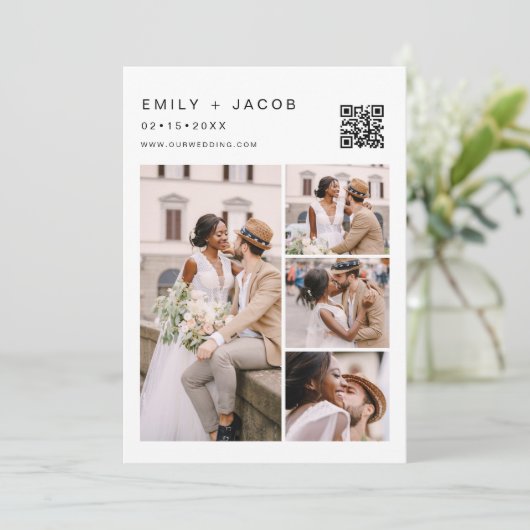 Minimale foto QR code White Wedding Kaart (Staand voorkant)