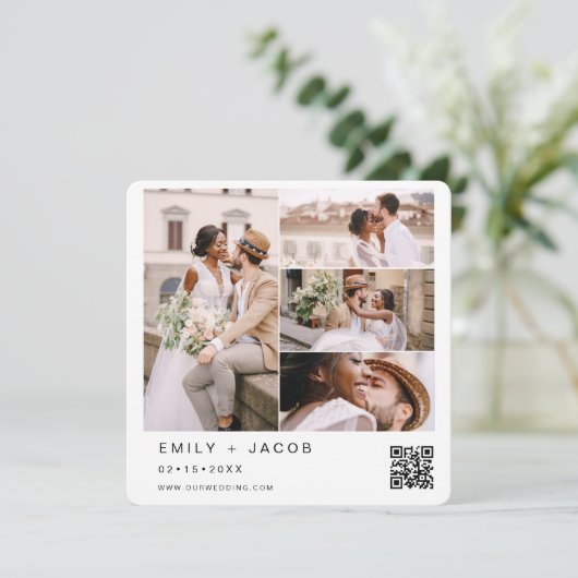 Minimale foto QR code White Wedding Kaart (Staand voorkant)
