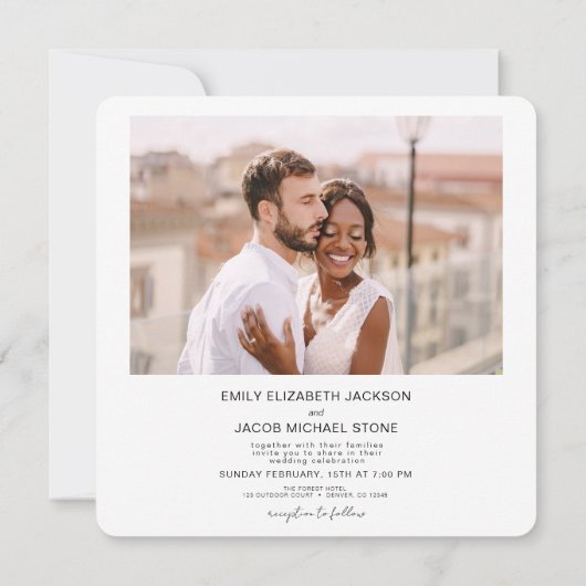 Minimale foto QR code White Wedding Kaart (Achterkant)