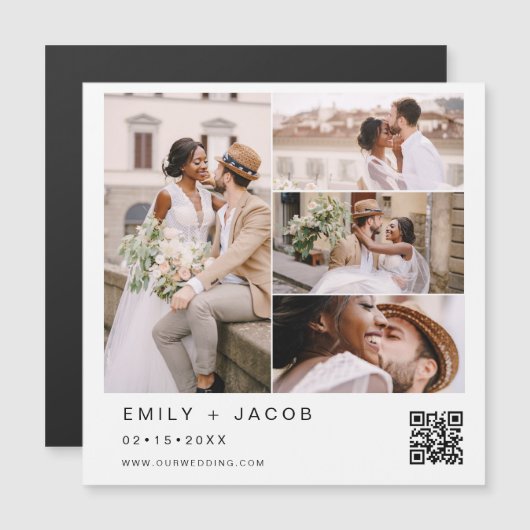 Minimale foto QR code White Wedding Magnetische Uitnodiging (Voorkant / Achterkant)
