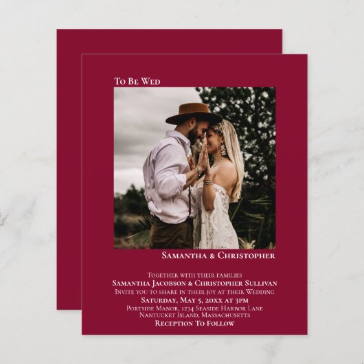 Minimale foto Rode BUDGET bruiloft uitnodigen (Voorkant / Achterkant)