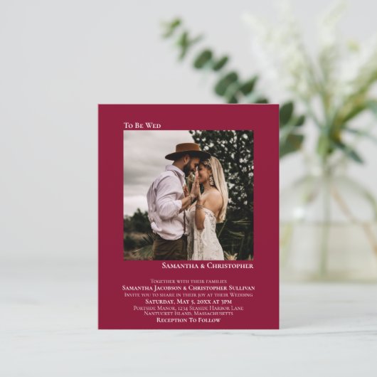 Minimale foto Rode BUDGET bruiloft uitnodigen (Staand voorkant)