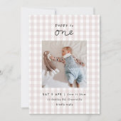 Minimale foto roze Gingham 1st Birthday Invite Kaart (Voorkant)
