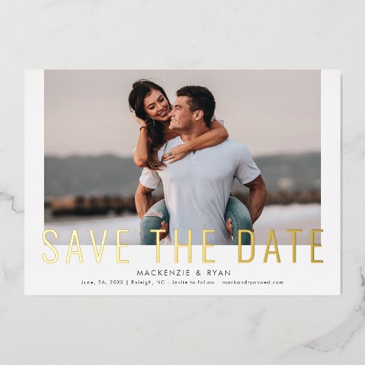 Minimale foto save the date folie uitnodiging (Voorkant)