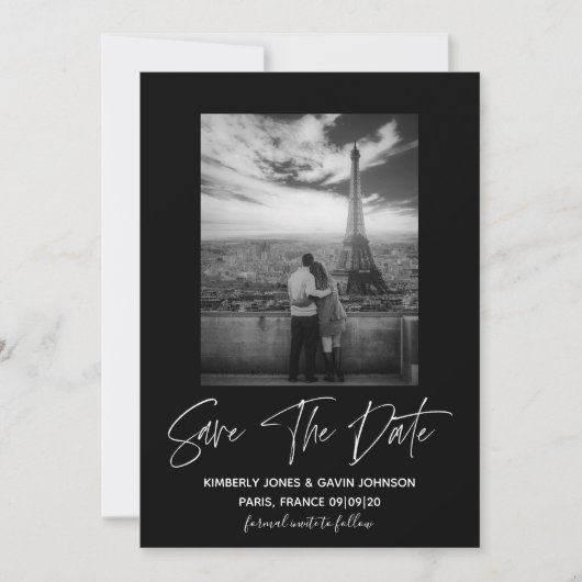 Minimale foto Sla de datum op | Zwart-Wit Save The Date (Voorkant)