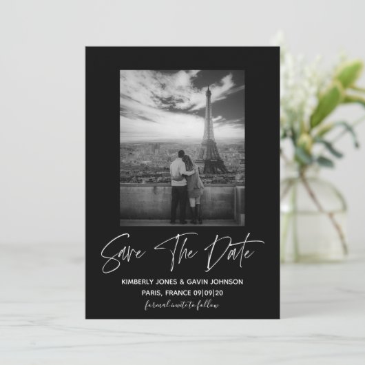 Minimale foto Sla de datum op | Zwart-Wit Save The Date (Staand voorkant)