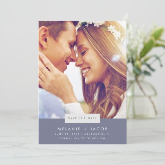 Minimale Foto Strand Bruiloft Save the Date (Staand voorkant)