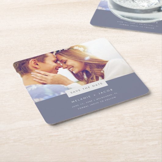 Minimale Foto Strand Bruiloft Save the Date Kartonnen Onderzetters (Schuin)