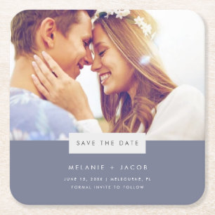 Minimale Foto Strand Bruiloft Save the Date Kartonnen Onderzetters
