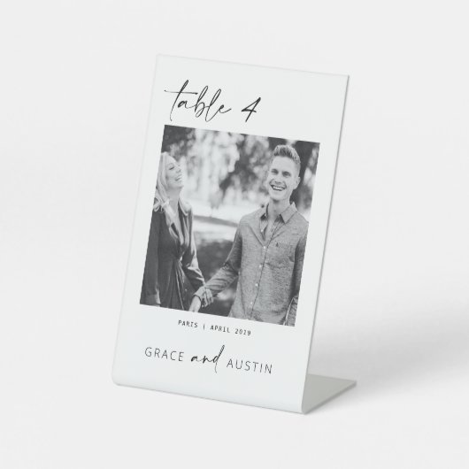 Minimale foto Tabelnummer bruiloft voetafdruk Reclamebord Met Voetstuk (Voorkant)