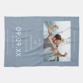 Minimale foto-tekstopslag Blauw opslaan Datum Theedoek (Horizontaal)