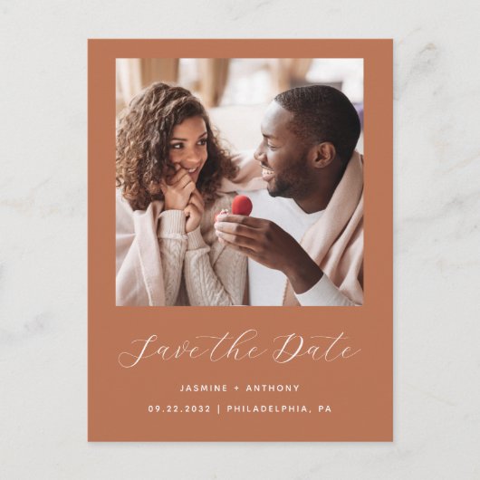 Minimale foto Terracotta QR-code Sla de datum op Aankondigingskaart (Voorkant)