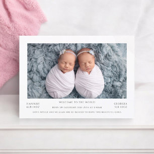 Minimale foto tweeling baby's Aankondiging Kaart