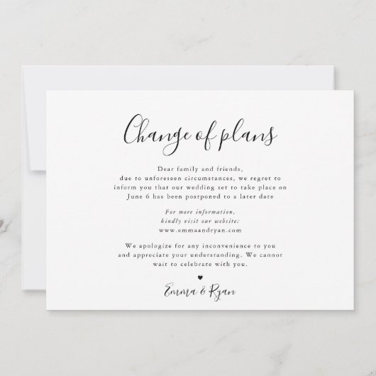 Minimale foto-uitzending bruiloft Datum veranderin Aankondiging (Achterkant)