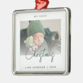 Minimale foto van baby's eerste kerstgroenboek metalen ornament (Links)