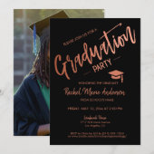Minimale foto van Black and Roos Gold Graduparty Kaart (Voorkant / Achterkant)
