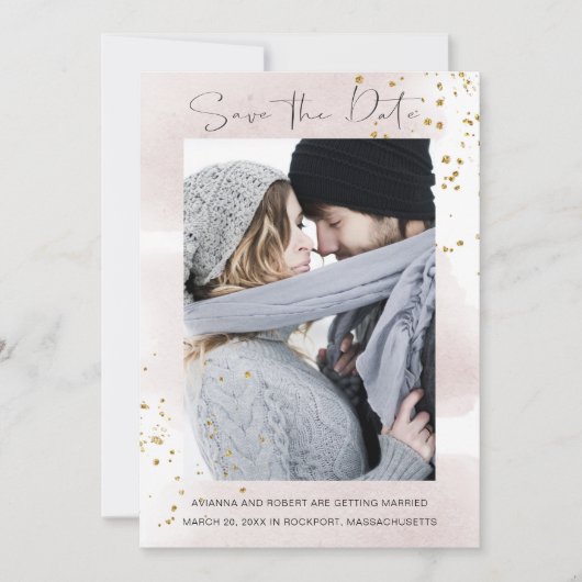 Minimale foto van Blush Gold Waterverf Save The Date (Voorkant)