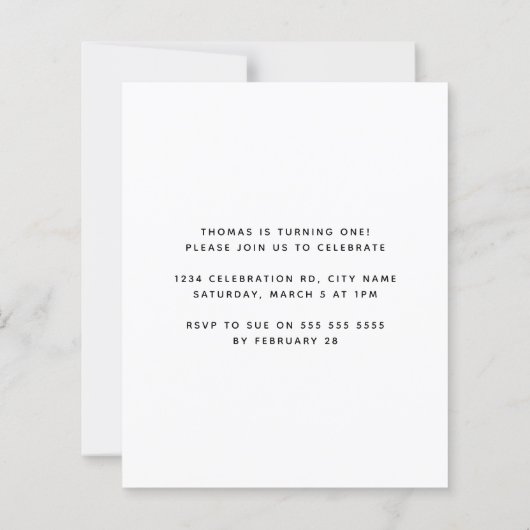 Minimale foto van budget 1e verjaardag uitnodigen (Achterkant)