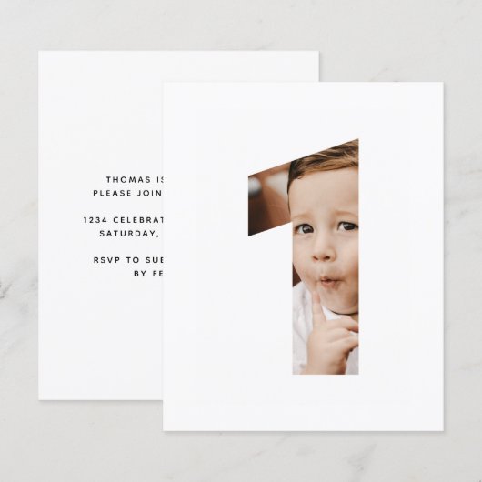Minimale foto van budget 1e verjaardag uitnodigen (Voorkant / Achterkant)