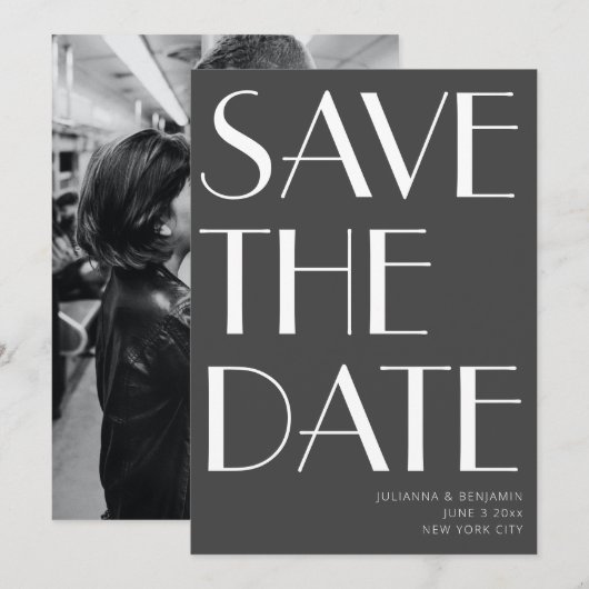 Minimale foto van Elegant Black White Art Deco Save The Date (Voorkant / Achterkant)