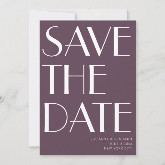 Minimale foto van Elegant Eggplant Art Deco Save The Date (Voorkant)