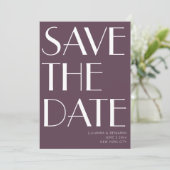 Minimale foto van Elegant Eggplant Art Deco Save The Date (Staand voorkant)