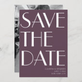 Minimale foto van Elegant Eggplant Art Deco Save The Date (Voorkant / Achterkant)