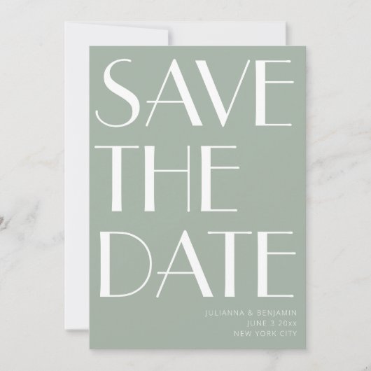Minimale foto van Elegant Sage Green Art Deco Save The Date (Voorkant)