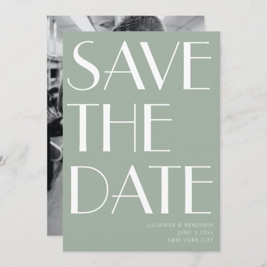 Minimale foto van Elegant Sage Green Art Deco Save The Date (Voorkant / Achterkant)