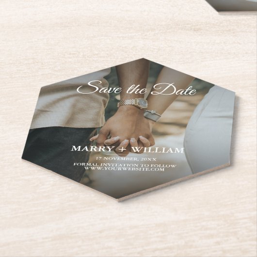 Minimale foto van Elegant sparen de datum bruiloft Kartonnen Onderzetters (Schuin)