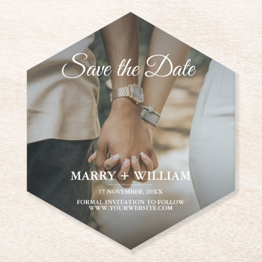 Minimale foto van Elegant sparen de datum bruiloft Kartonnen Onderzetters (Voorkant)