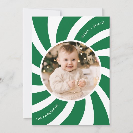 Minimale foto van groene en witte peppermint feestdagenkaart (Voorkant)