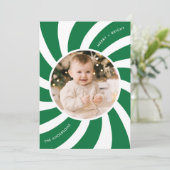 Minimale foto van groene en witte peppermint feestdagenkaart (Staand voorkant)