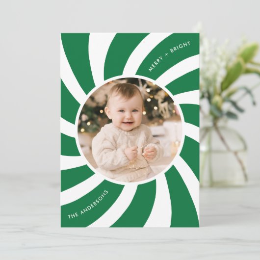 Minimale foto van groene en witte peppermint feestdagenkaart (Staand voorkant)