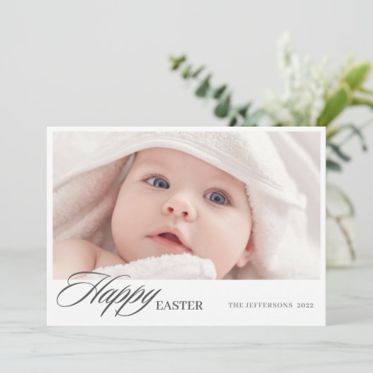 Minimale foto van Happy Easter Script Feestdagenkaart (Staand voorkant)