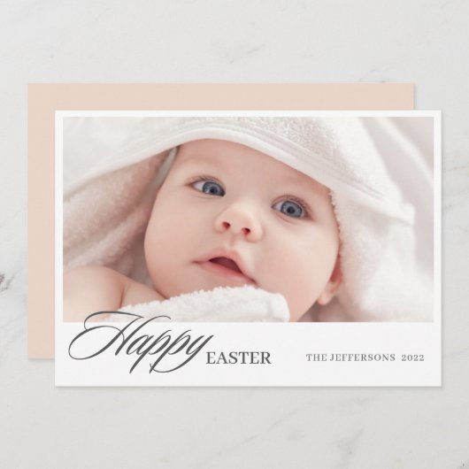 Minimale foto van Happy Easter Script Feestdagenkaart (Voorkant / Achterkant)