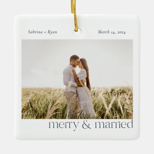 Minimale foto van Merry en Married Keramisch Ornament (Voorkant)