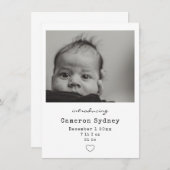 Minimale foto van Modern Black en White van Baby Aankondiging (Voorkant / Achterkant)