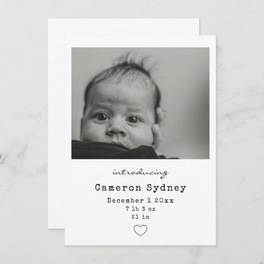 Minimale foto van Modern Black en White van Baby Aankondiging (Voorkant / Achterkant)