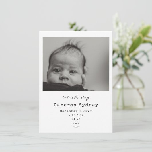 Minimale foto van Modern Black en White van Baby Aankondiging (Staand voorkant)