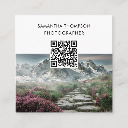 Minimale foto van moderne fotograaf QR-code Vierkante Visitekaartje (Voorkant)